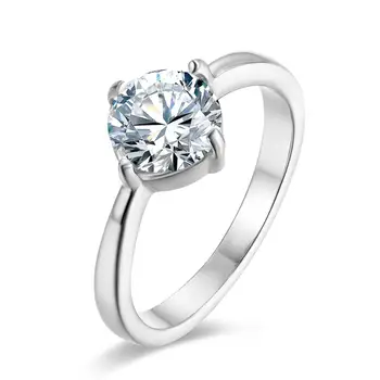 

Fashion 3mm Stainless Steel Wedding Ring for Women Retro Style Solitaire Rings With 7mm Cubic ZirConia Unisex Wholesale Jewelry