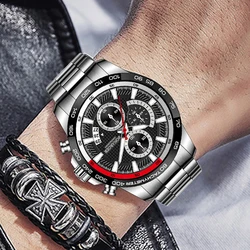BONARGER Reloj de pulsera deportivo de cuarzo para hombre, cronógrafo multifuncional de la mejor marca, con correa de Corium, resistente al agua, luminoso