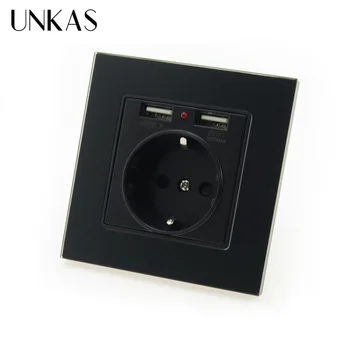 

UNKAS EU Plug Socket Power Outlet Panel Smart Home Dual USB Port Wall Charger Adapter Charging 2A Wall Charger Adapter
