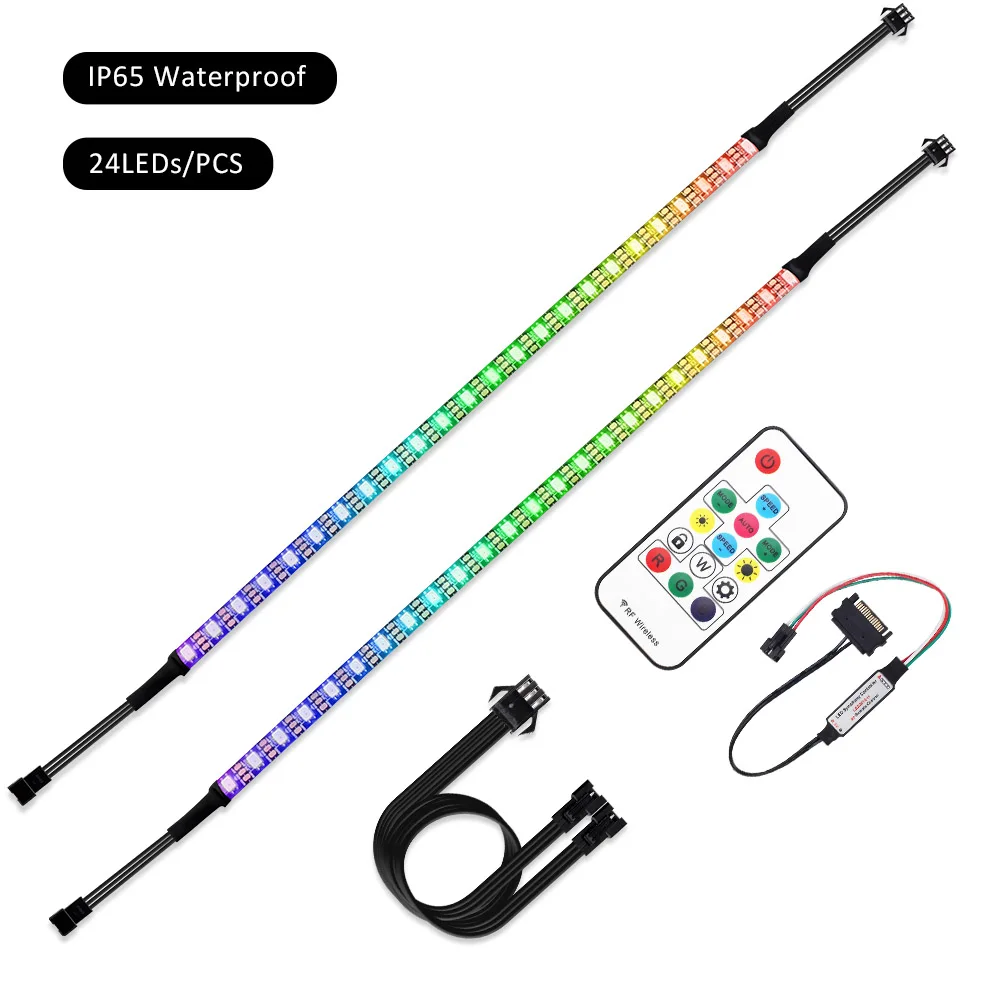 SATA интерфейс питания светодиодный RGB ленточный чехол для компьютера водонепроницаемый 2812 Диодная лента полный комплект для ПК чехол для компьютера с пультом дистанционного управления - Испускаемый цвет: 24LEDs x2PCS IP65