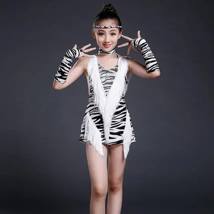 Children 's Latin Dance Performances Girls Girls Latin Performance Clothing New Thick Fringed Match Clothes Leopard