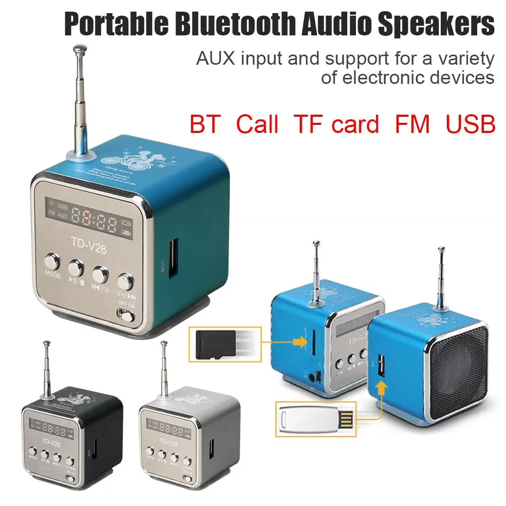 

1pcs Micro USB Mini Stereo Speaker Portable Bluetooth Audio Speakers Radio FM Receiver With Digital LCD