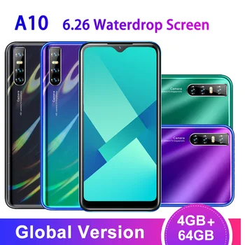 

New A10 4G RAM 64G ROM MTK6580 Quad core mobile phones Android 13MP face ID 6.26" waterdrop screen Global version smartphones