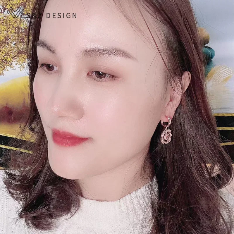 S&Z DESIGN New Fashion Cubic Zirconia Oval Crystal Dangle Earrings For Women Wedding 585 Rose Gold Color Jewelry Gift