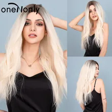 oneNonly Long Ombre Blonde Natural Wave Synthetic Wigs With Dark Roots Middle Part for Women Coaplay Natural Hair Heat Resistant