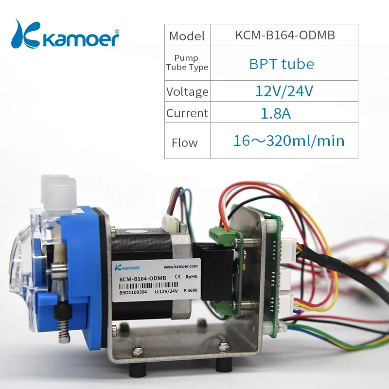 Kamoer KCM-ODM 12 V/24 V Мини Насадка На шланговый насос с трубкой Небольшой Поток шагового двигателя(13,5~ 320 мл/мин., 4/8 роторов - Напряжение: KCM-B164-ODMB