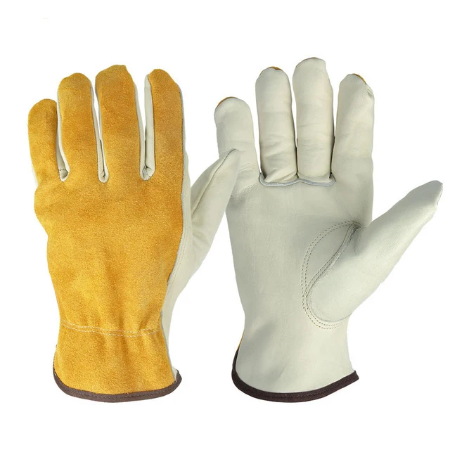 

Work Gloves Two-layer Cowhide Leather Men Working Welding Gloves Safety Protective Garden Sports Moto Wear-resisting Gloves