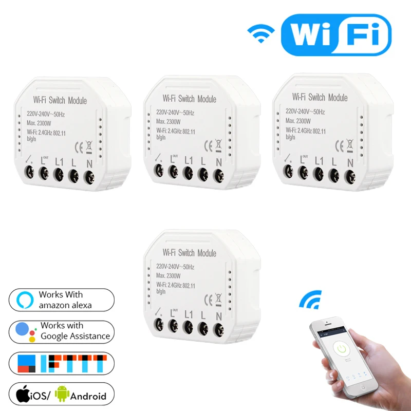Wifi умный светильник-переключатель Diy выключатель модуль Smart Life/приложение Tuya дистанционное управление, работает с Alexa Echo Google Home 1/2 способ - Комплект: 4 PCs