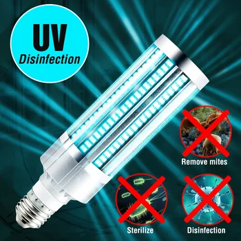 

220V LED UV Germicidal Lamp Ultraviolet LED Corn Bulb Sterilizer UVC Lamp 60W E27 Disinfection Light 110V Remote Control Ozone