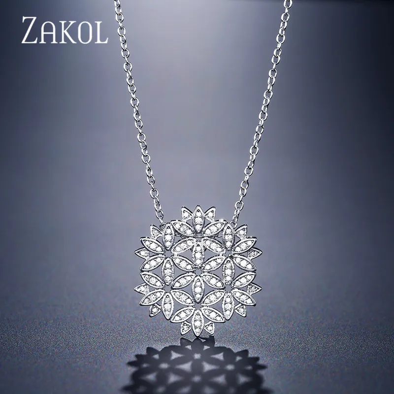 ZAKOL Модные CZ циркониевые микро вымощенные большие цветы женские подвески и