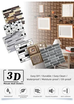 

Kaguyahime 3D Wall Stickers 10Pcs Self Adhesive Mosaic Tiles DIY Waterproof Wallpaper Decor For Living Room Kitchen Sticker