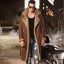 Шуба из натуральной овчины мужской двубортный длинный натуральная кожа одежда зима натуральный мех пальто большой размер 5XL 6XL 7XL