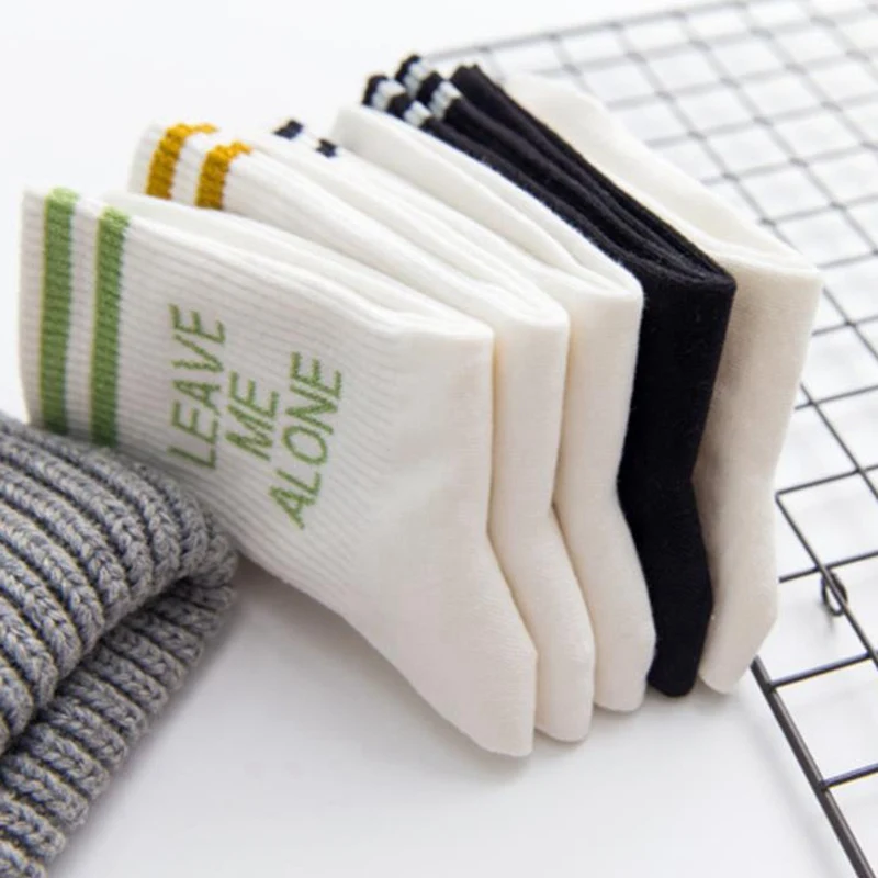 Новые корейские модные повседневные женские мужские носки в стиле Харадзюку, носки в стиле хип-хоп, носки в стиле «Leave Me Alone», хлопковые женские носки с надписями для скейтборда