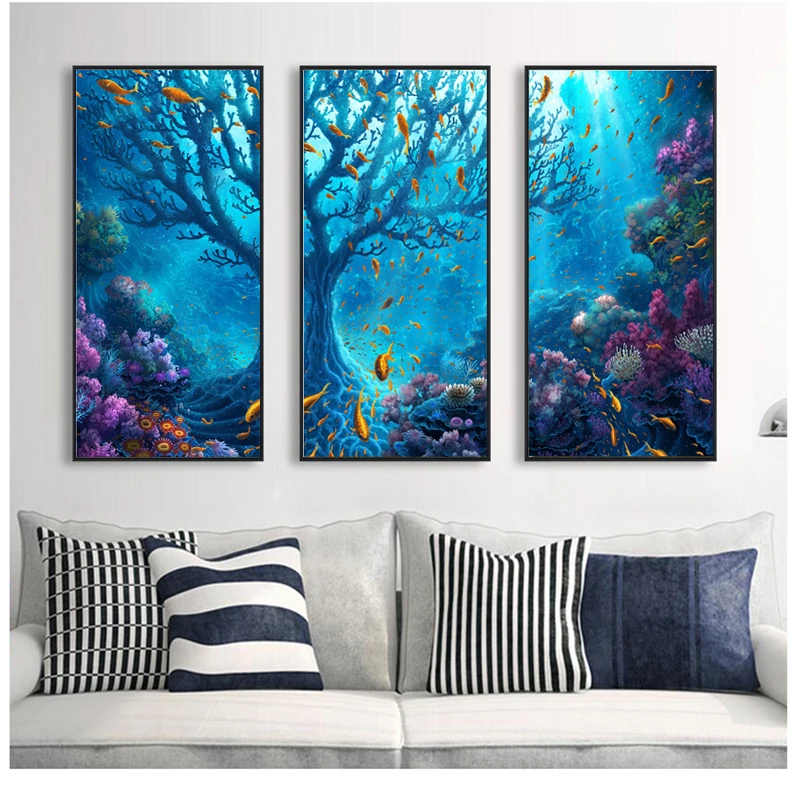 

SELFLESSLY Underwater Seascape Painting Fishes Trees Flower Canvas Painting Poster Print For Living Room Wall Art Decoration