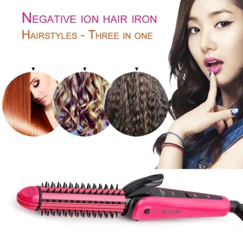 

3 in 1 Curling Straight Hair Corn Hot Ceramic Enamel Coating Dry & Wet Electric Hair Curlers Straightener Hair Styling Tools