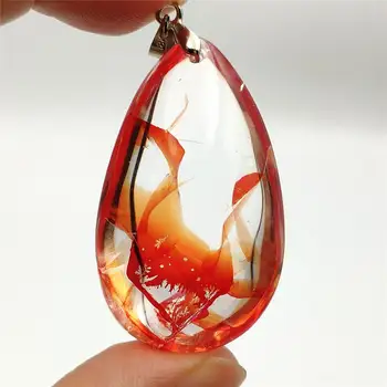 

Genuine Natural Red Limonite Quartz Phantom Pendant 42x25x18mm Clear Water Drop Women Man Rare Multi-inclusions Jewelry AAAAA