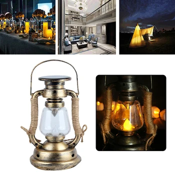 

Solar Power Retro Outdoor Camping Waterproof Garden LED Candle Light Tent Reading Flameless Flickering Hanging Oil Lamp Lantern