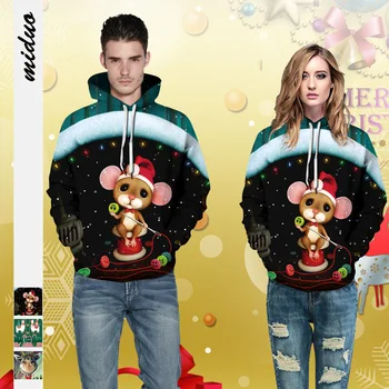 

Christmas popular digital printing couple wear men and women long-sleeved large size baseball clothing ladies hooded sweatshirts