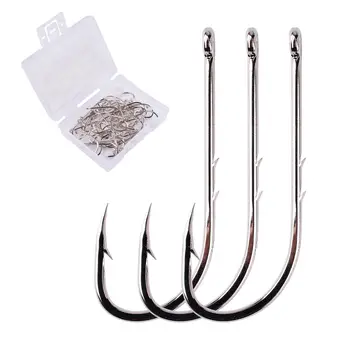 LOW PRICE ❤️ 50pcs/ Box Long Shank Fishing Hook 1#-10# Fish Hooks High Carbon Steel Sharp Barbed Offset Narrow Bait Hook - discount item 26% OFF Sports & Entertainment