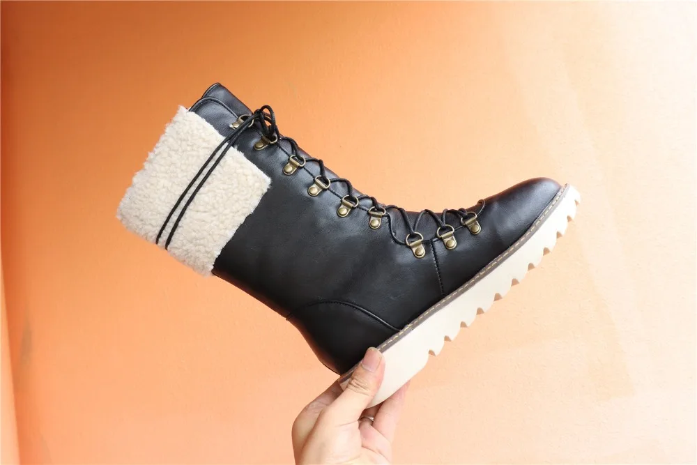 New Warm Winter Boots Women Fashion Lace-Up PU Leather Women Boots Non-slip Comfort Plush Warm Waterproof Snow Boots g678
