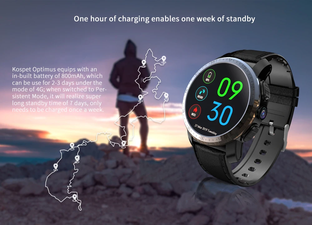 kospet Optimus pro Dual Systems Smart Watch Android 800Mah Battery 8MP Camera gps waterproof Smartwatch men for Phone 8 xiomi