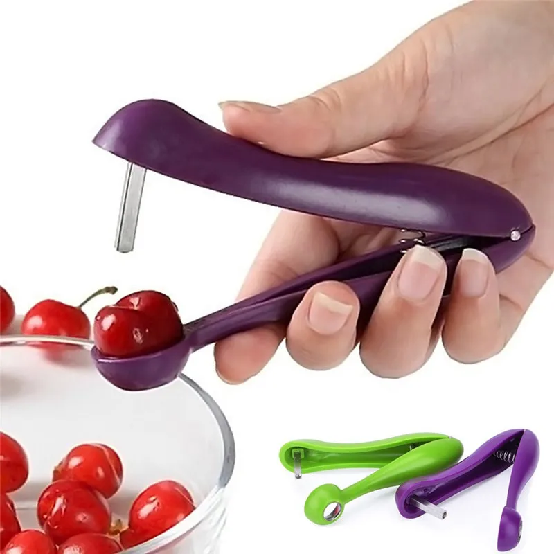 1PC Cherries Pitter Plastic Fruits Tools Corer Pits Stoner Removal Easy Squeeze Grip Handheld