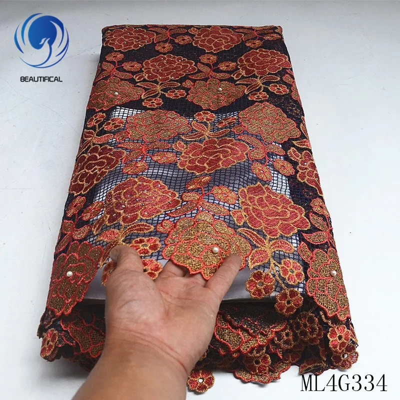 BEAUTIFICAL нигерийские кружевные ткани Новое Африканское водорастворимое кружево с камнями 5 ярдов гипюровая кружевная ткань с вышивкой ML4G334