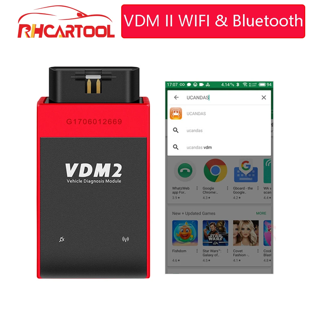 

OBD2 UCANDAS VDM2 full systems Auto Diagnostic Scanner Newest V3.9 Wifi On Android VDM II update free Better than M diag