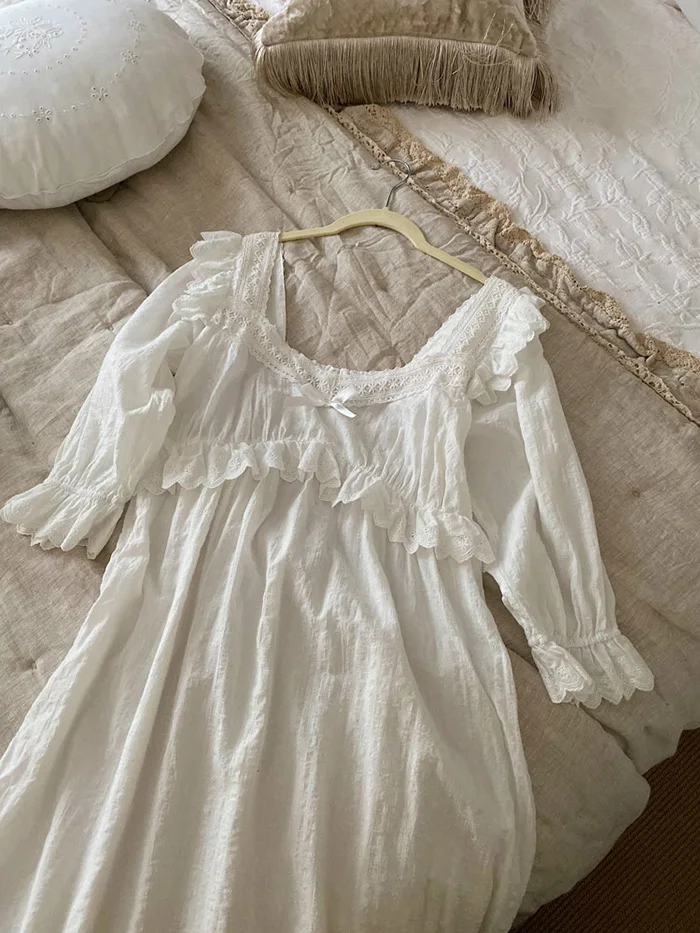 Women nightgowns women nightdresses sleeping dress new women's lolita dress white lace square neck princess sleepshirts