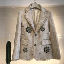 HAMALIEL подиумная зимняя женская верхняя одежда новейшая роскошная женская твидовая куртка с кисточками и кисточками с отложным воротником и карманами