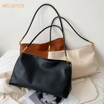 

Simple PU Leather Shoulder Top-handle Bag Retro Women Solid Color Big Capacity Handbag Totes Satchel