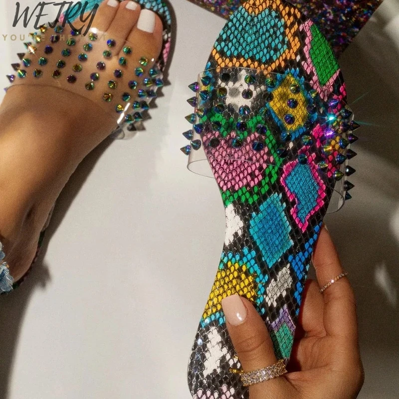 

IN 2020 women summer sandals flats shoes woman clear transparent open toe sandalias slippers slides rivets mujer