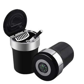 

Black Auto Ashtray with Car Compass LED Car Accessories Interior Supplies