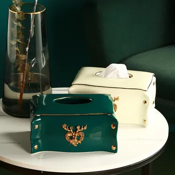 

Luxury Ceramics Tissue Box Storage Multifunctional Green Tissue Box Cover Modern Simple Telefone Rural Home Decoration AE50ZJ
