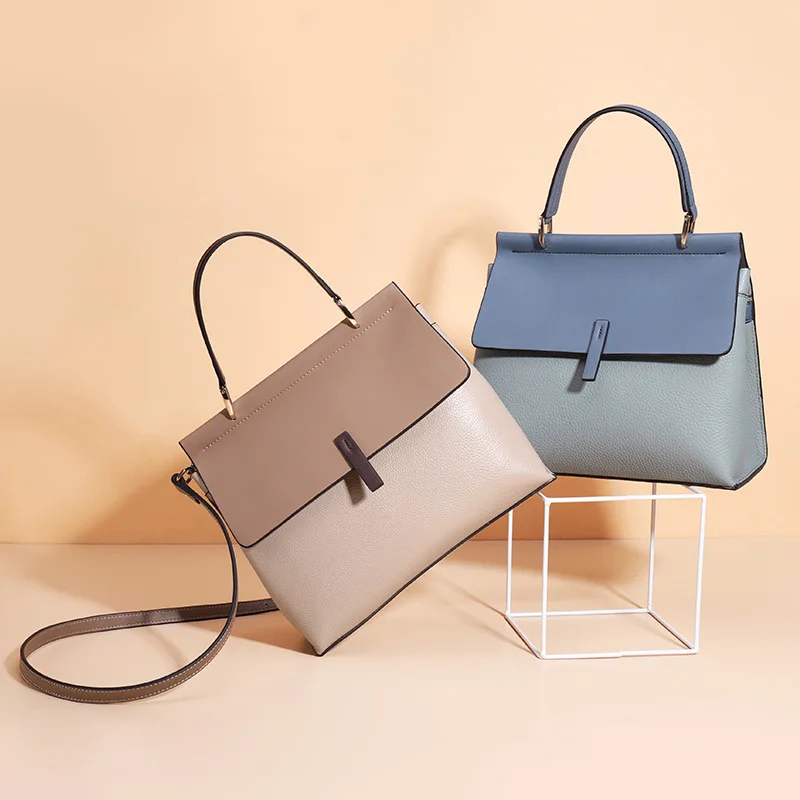 

Bag WOMEN'S Bag Genuine Leather Hand-Style Commuting Korean-style Large-Volume Contrast Color Oblique Shoulder Bag Baiyun