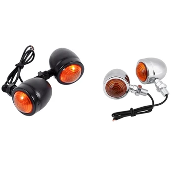 

2 Pair Motorcycle Turn Signal Amber Motorbike Blinker Headlight 12V Indicator Lamp-Silver + Yellow & Black + Yellow