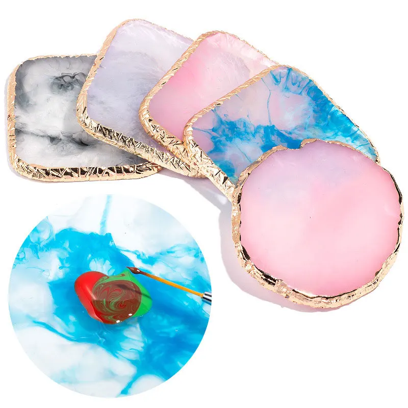 CYSHMILY Square Shape Natural Resin Palette Painting Holder Nail Art Drawing Showing Board Mixing Display Tools |