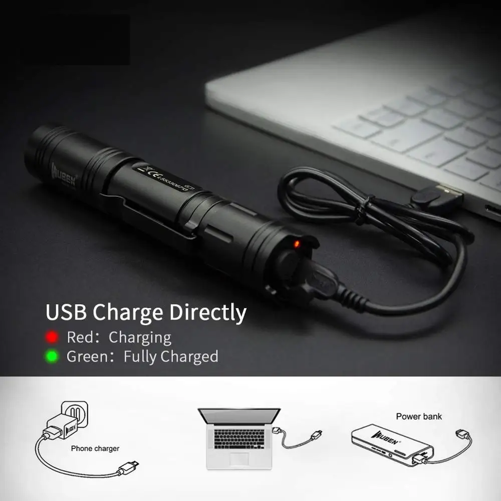US $25.49 WUBEN LED Flashlight Torch 1200lm USB Rechargeable Powerful Lantern Waterproof IP68 UltraBright Lighting With 18650 Battery