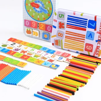 

New1 Baby Toys Educational Arithmetic Rods Math Toys Iron Box Counting Stick Wooden Toys Child Gift