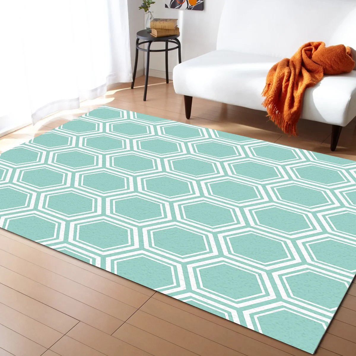 

Green Background Hexagonal Geometry Modern Carpets for living room Geometric Rugs Large Anti-slip Safety Carpet