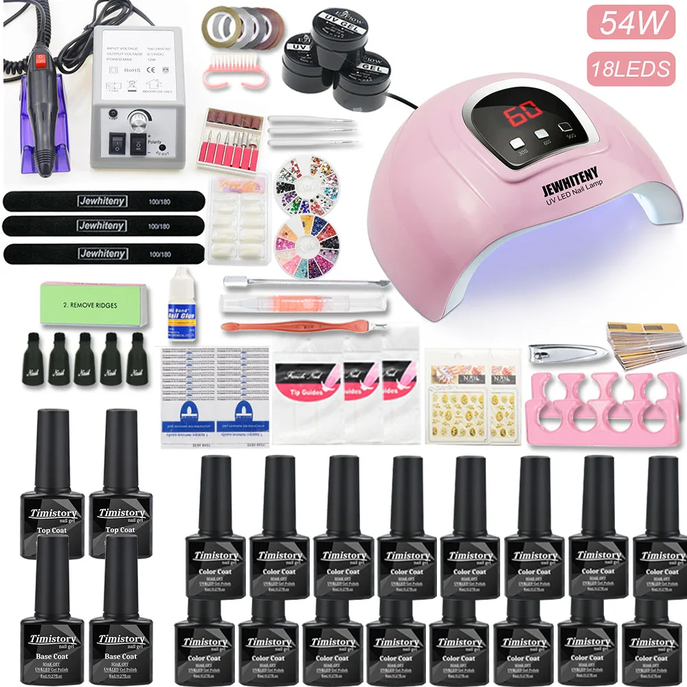  16 Colors Gel Varnish Nail Polish Kit Nail Set UV LED Nail Lamp 20000rpm Electric Nail Drill Machin