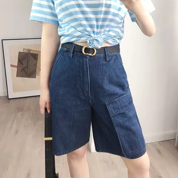

Women Denim Shorts Stright Zipper Pockets Solid Color Simple Female short Jeans Summer New