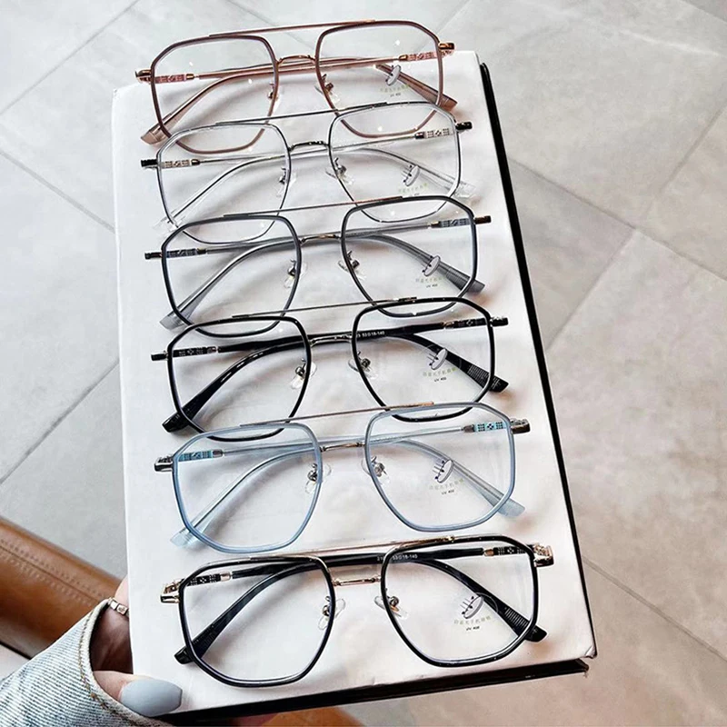 Eyeglasses Frames Eyeglass Frames Square Eyeglasses Optical Glasses Retro Double Bridges Square Women Anti-Blu-Ray Glasses Frame Fashion TR90 Spring Hinge Men Optical Frame Computer Glasses
