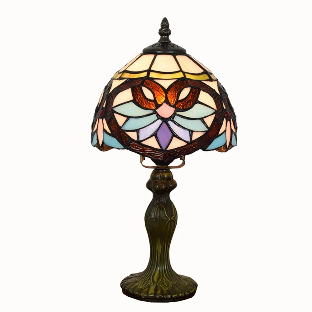 

Mediterranean table lamp 20CM European Retro Creative Tiffany stained Glass Bedroom Bedside Counter Lamp Baroque Love Bar small