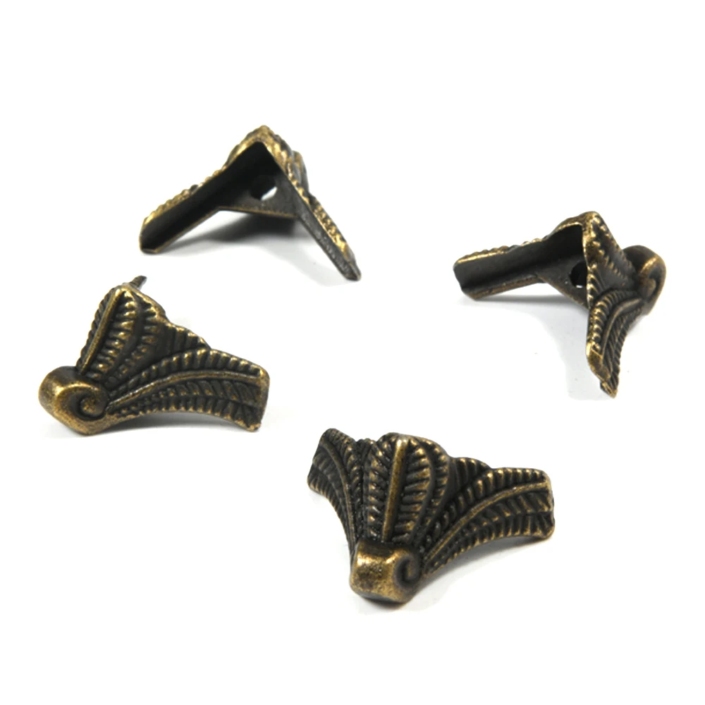 4PCS Antique Corner Protector Bronze Jewelry Chest Box Wooden Case Decorative Feet Leg Metal Corner Bracket Hardware Bracket furniture corner protector