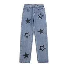 Pantalones vaqueros desgastados con bordado de estrellas para hombre y mujer, pantalón estilo Hip Hop, Retro, informal, recto, 2021