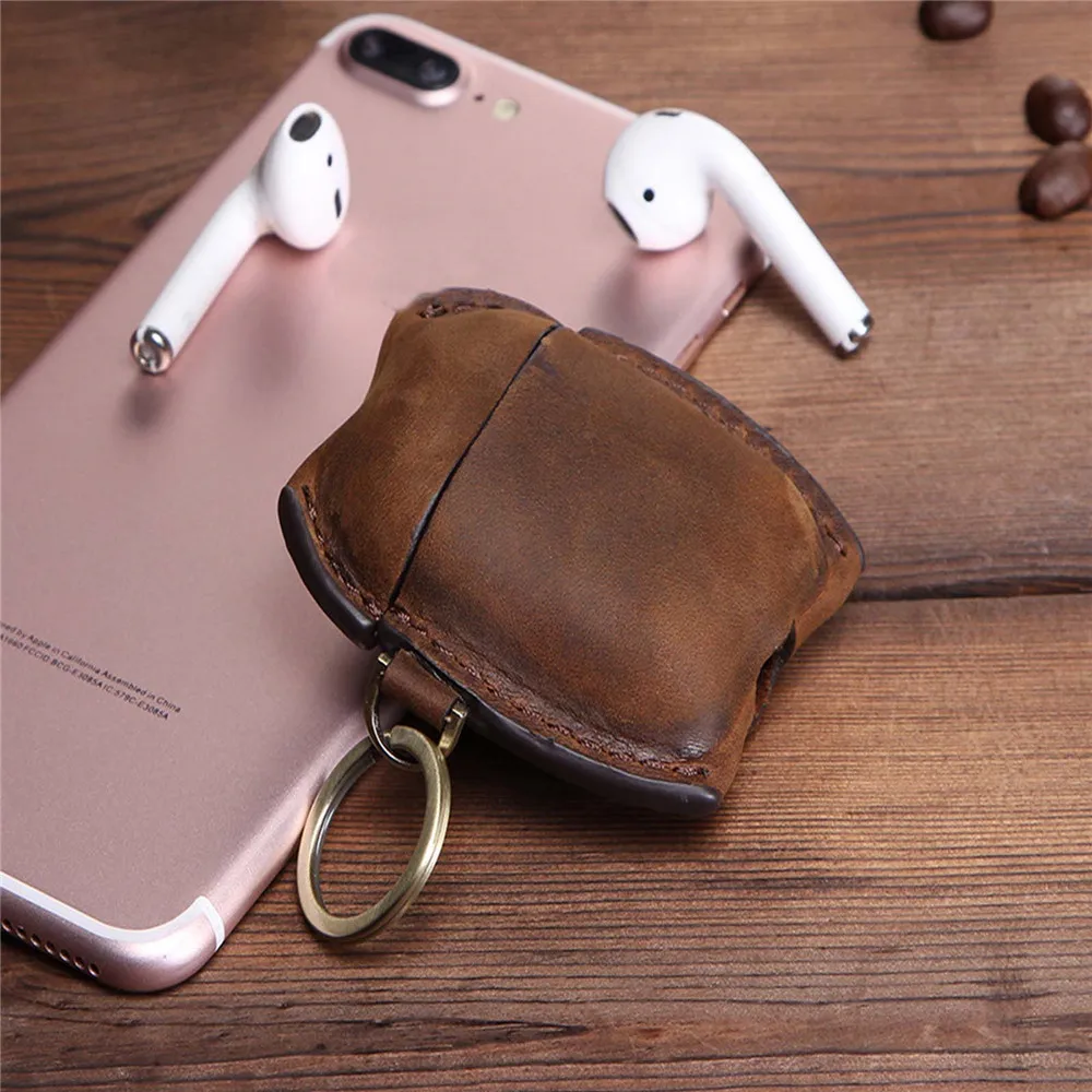 Vintage Design Protable Leather Case Protective Hook Bag for AirPods 1/2 Generation Wireless Earphone Storage Case Cover