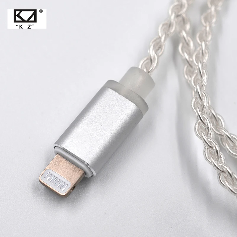 Наушники KZ Lightning посеребренный кабель для iPhone ZST ZS10 ES3 ES4 AS10 BA10 ZS6 ZS5 ZS4 ED16 MMCX Pin