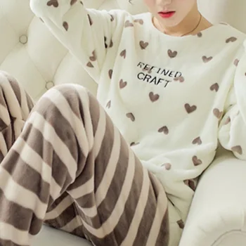

Winter Pajamas Women Korean Sleepwear Cute Cartoon Flannel Pajamas Set Velvet Warm Pijama Round Neck Pyjama Homewear Women