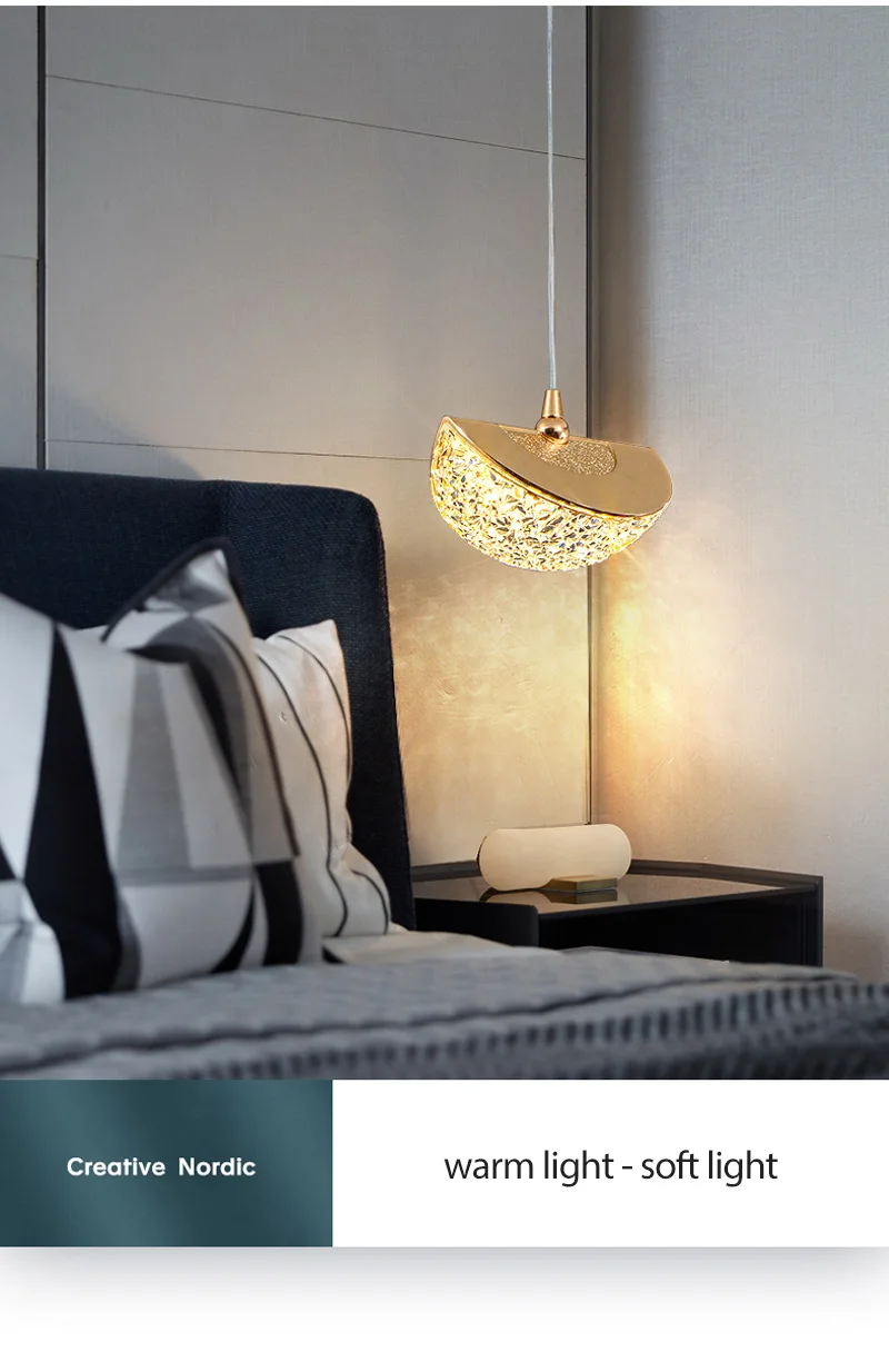 Name: indoor pendant lightLight color: cold light (above 6500k), warm light (2200-3500k), 3 light colors (can switch three light colors such as cold light, warm light, natural light, etc.);Shade/Case Color: Gold ShadeMaterial: acrylic + metalsize:Style A: 10 x 23 cmStyle B: 13 x 26 cmStyle C: 27 x 13 cmCable length: 2 metersInput voltage: 90V-220VWorking power:A style: 5WB style: 5WC style: 10W • Colma.do™ • 2023 •